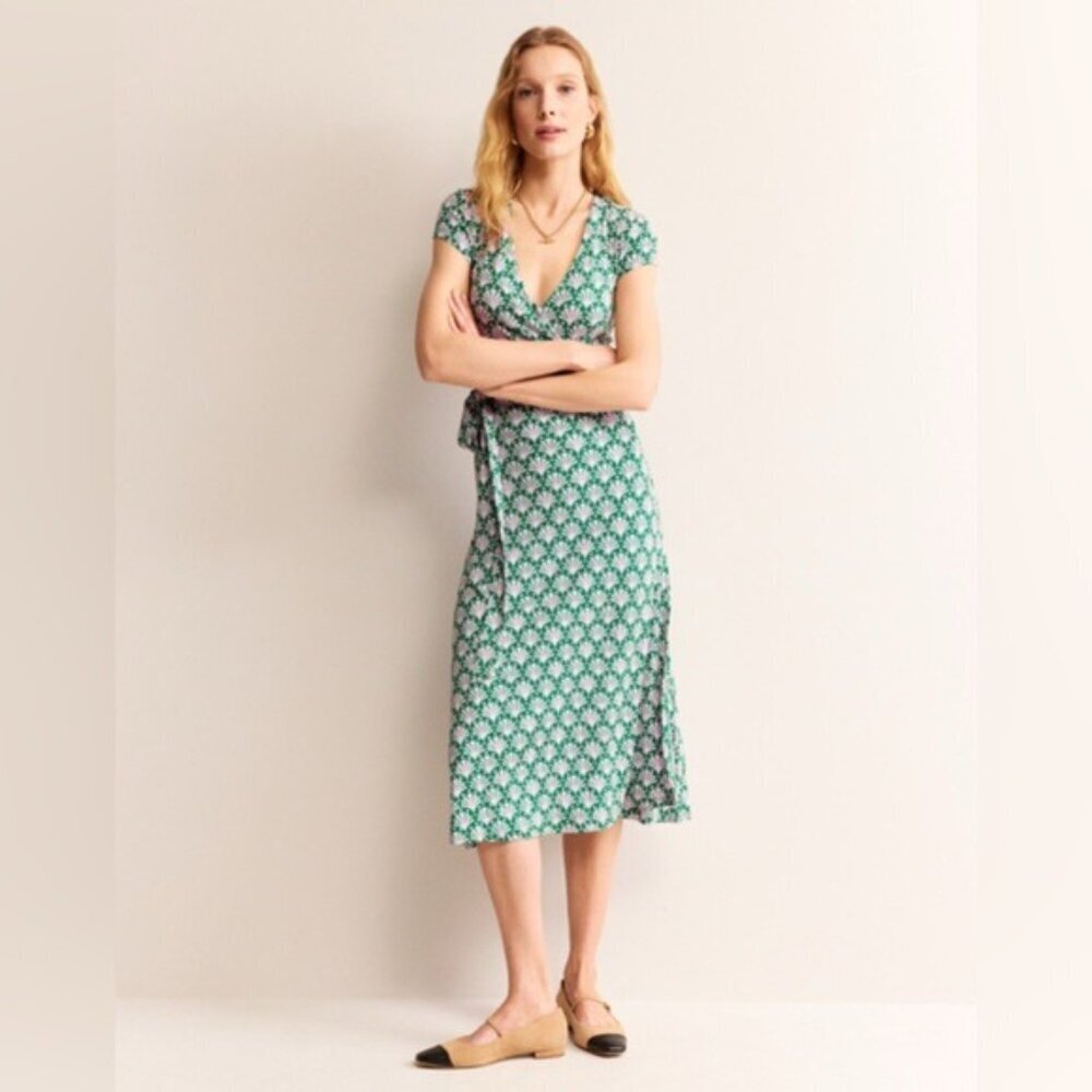 Boden Joanna Cap Sleeve Wrap Tie Dress Mayfly Honeycomb Geo size 4